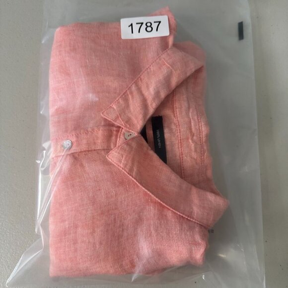 Tahari Short Sleeve Linen Shirt Size M Coral Peach Button - Picture 8 of 8